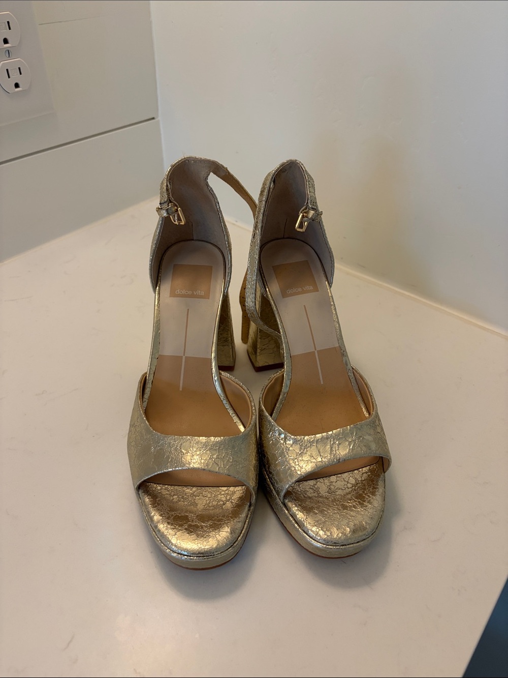 Dolce Vita Metallic Gold Platform Block Heel Sandals